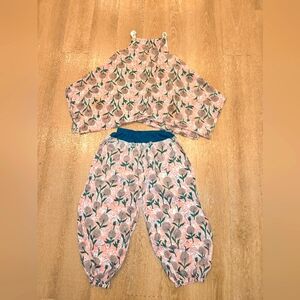 Aura Knit Two Piece Set, 10 Year, Tank Top And Pants, Pink Tropical Lounge Wear